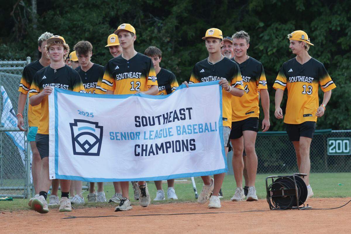 All of the Irmo Little League winning teams gather on the field to celebrate, winning state championships in five divisions of play and sending four teams to the Little League World Series on Wednesday, Sept. 3, 2025. Senior League Baseball.