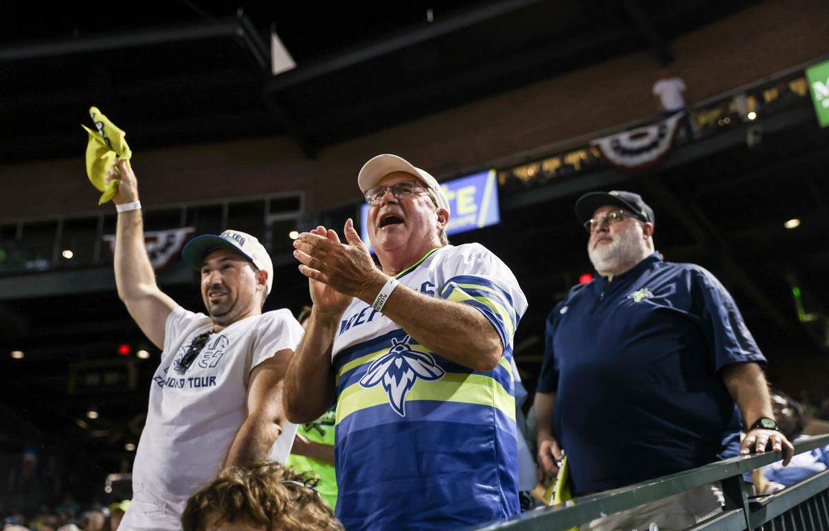 Columbia Fireflies fans cheer during Game 2 of the Carolina League Championship Series between the Fireflies and the Hillcats at Segra Park on Tuesday, September 16, 2025.