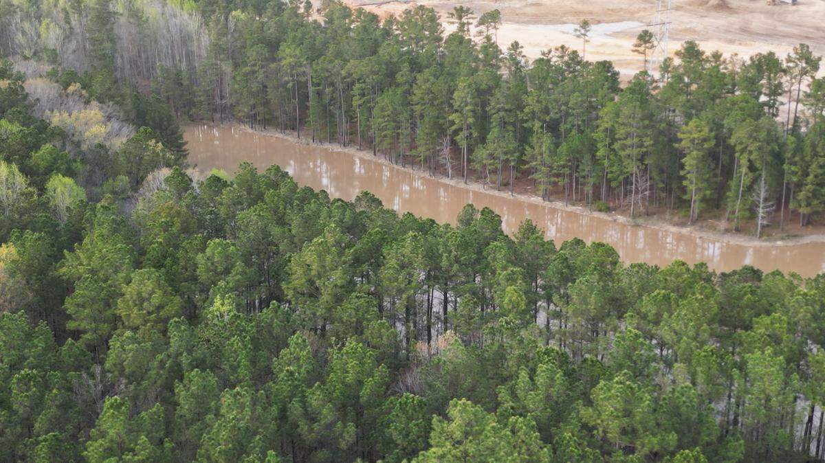 Pond in the area of the Scout Motors project site north of Columbia. The state is investigating reports of muddy runoff from the property.