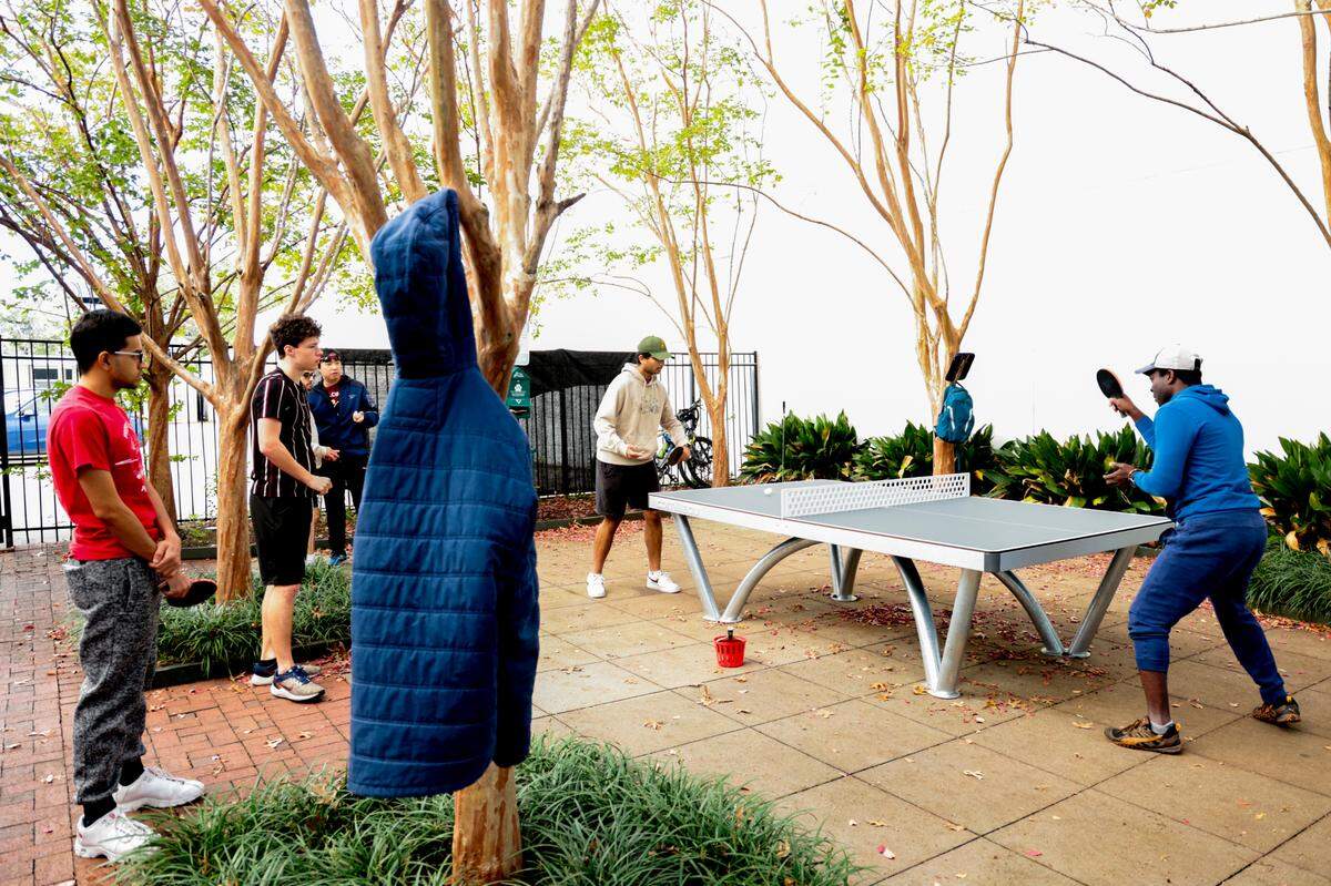 An outdoor ping pong table has been added to the pocket park next to the Tapps building in downtown Columbia.