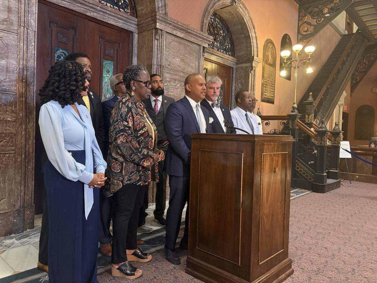 State Rep. Todd Rutherford, D-Richland, speaks at a press conference opposing redistricting on Tuesday, May 19, 2026.