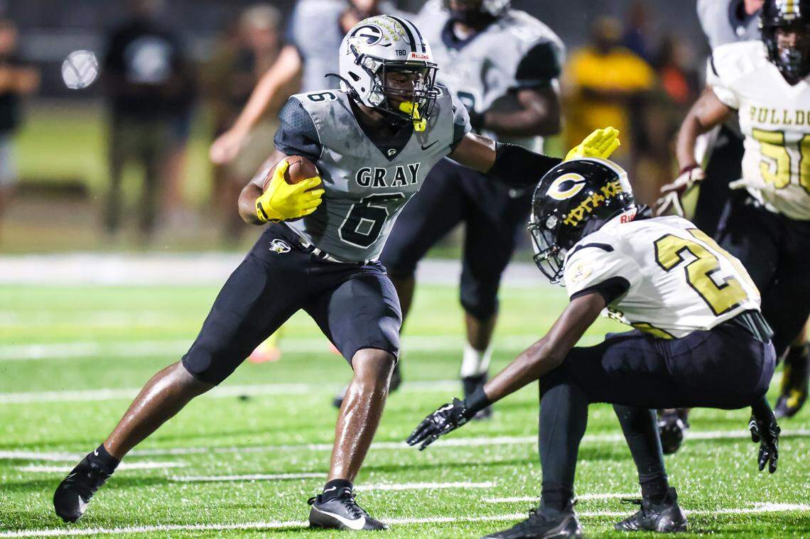 Gray Collegiate War Eagles Zion Job (6) rushes against the Camden Bulldogs during their game at Gray Collegiate Academy in West Columbia, SC, Friday, September 8, 2023.