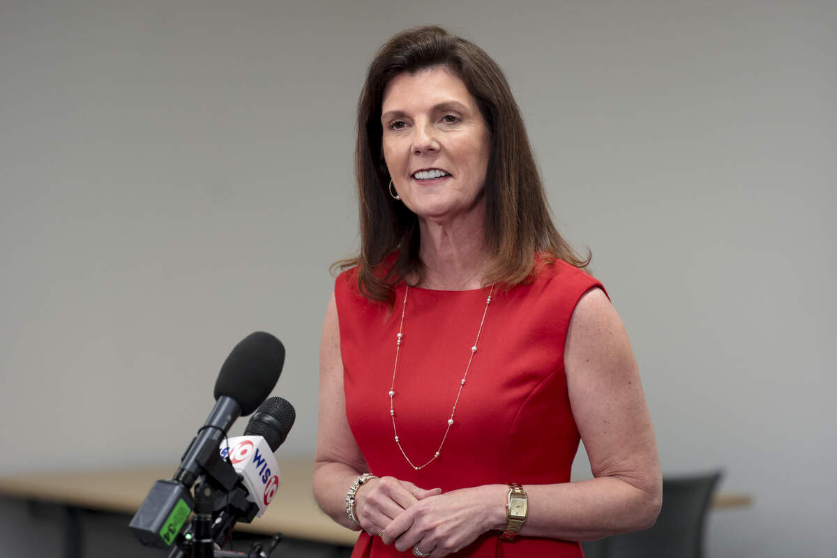 Lt. Gov. Pamela Evette speaks with the media after participating in a televised GOP debate at the Sottile Theater in Charleston on Tuesday, April 21, 2026. Mace is running for South Carolina Governor.