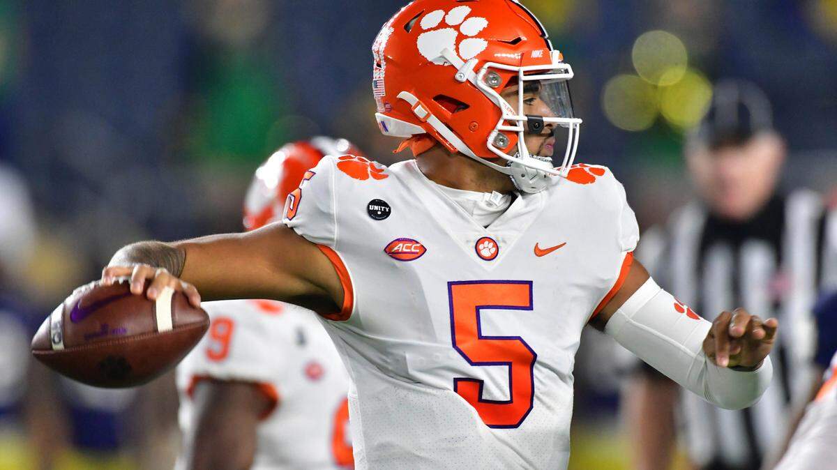 Clemson’s D.J. Uiagalelei was excellent in his second ever start at Notre Dame in 2020, throwing for 400-plus yards in a 47-40 double overtime loss.