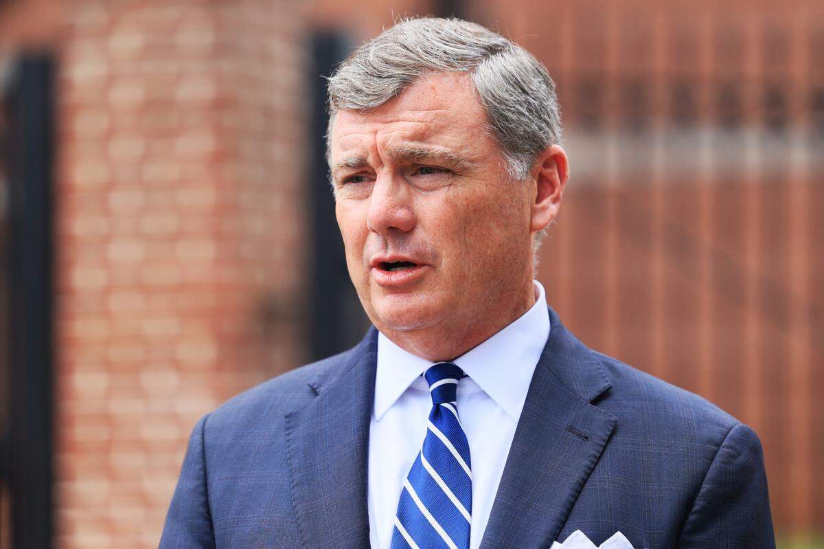U.S. Attorney for South Carolina Bryan Stirling speaks to reporters briefly after a judge denied bond to state Rep. R.J. May on Thursday, June 12, 2025 at the federal Matthew J. Perry, Jr. Courthouse.