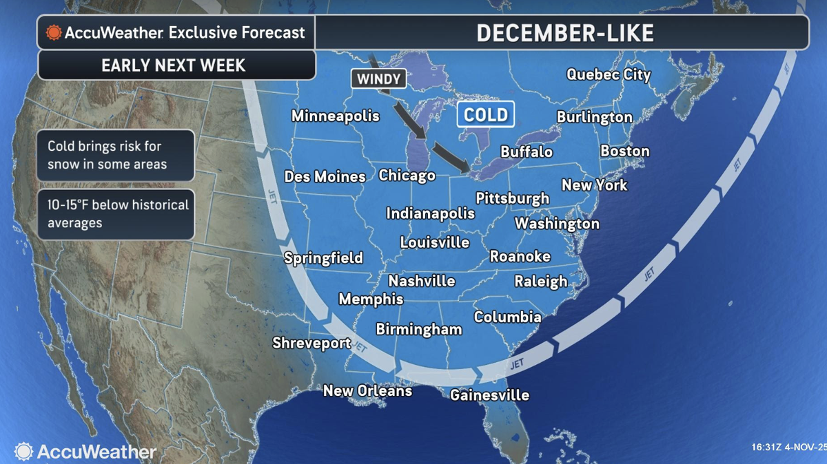 Accuweather says the East Coast is headed for freezing temperatures next week.