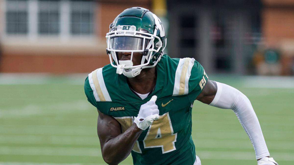 Charlotte wide receiver Grant DuBose in action against Maryland during an NCAA college football game in Charlotte, N.C., Saturday, Sept. 10, 2022. (AP Photo/Nell Redmond)