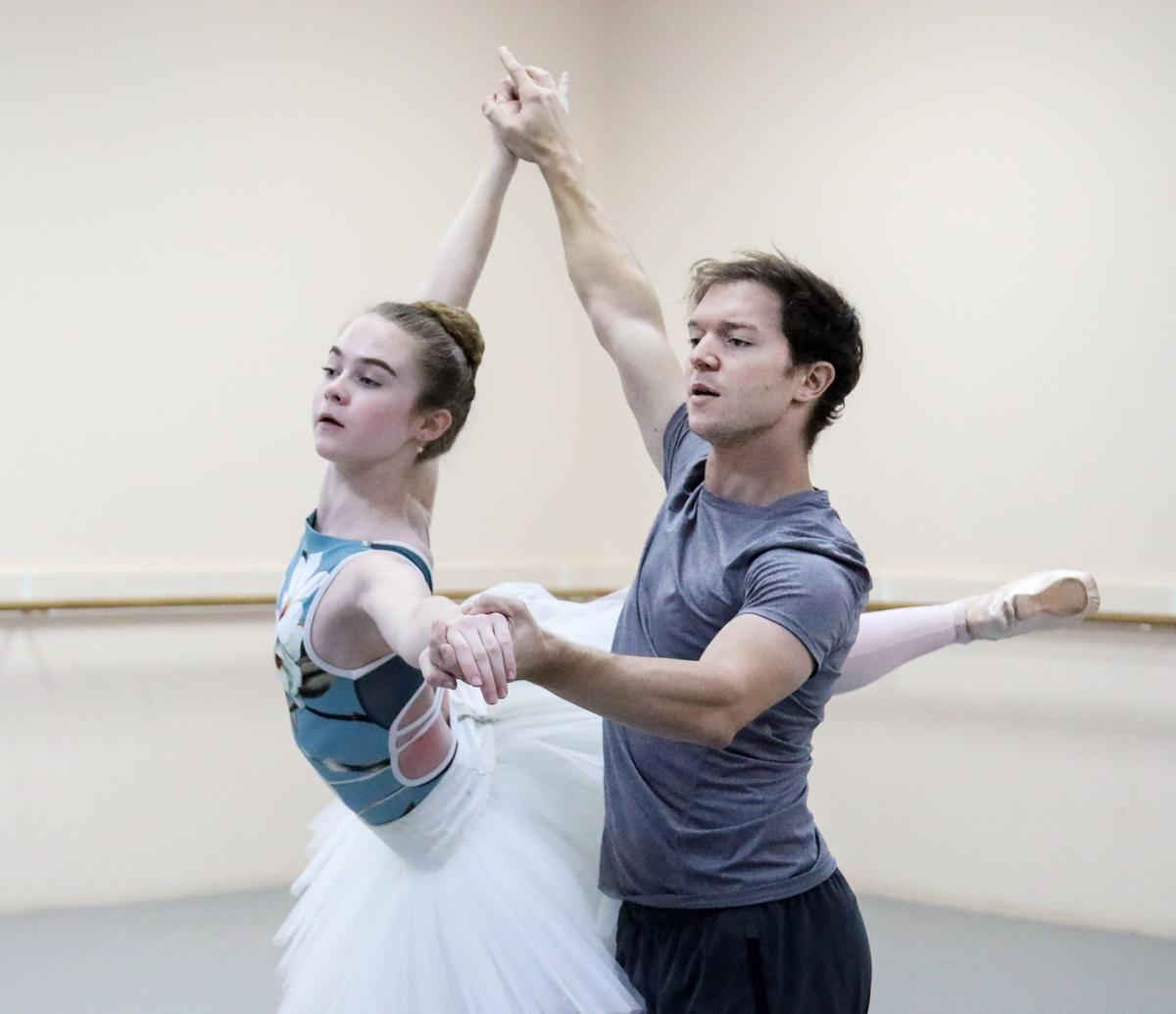 Professional ballet dancer Joseph Phillips works with Lindsey Christian while rehearsing for the Columbia Ballet School’s performance of The Nutcracker. Phillips plays the Sugar Plum Cavalier and Christian The Sugar Plum Fairy. 11/8/19