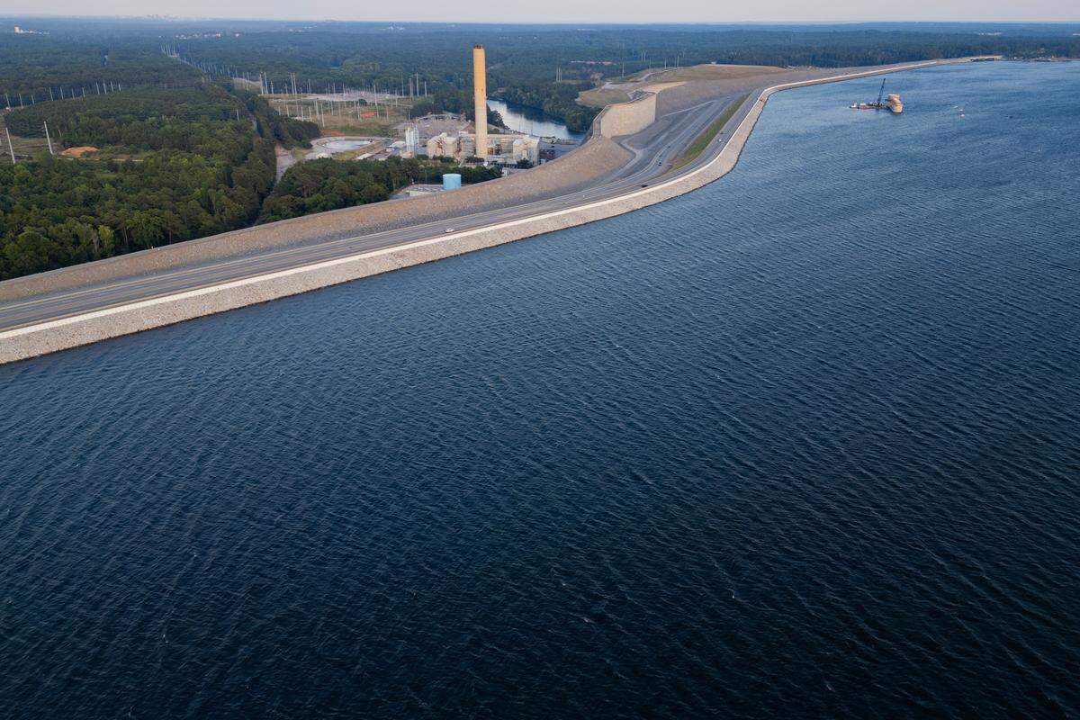 The Dreher Shoals Dam from the air on Wednesday, June 26, 2024. 