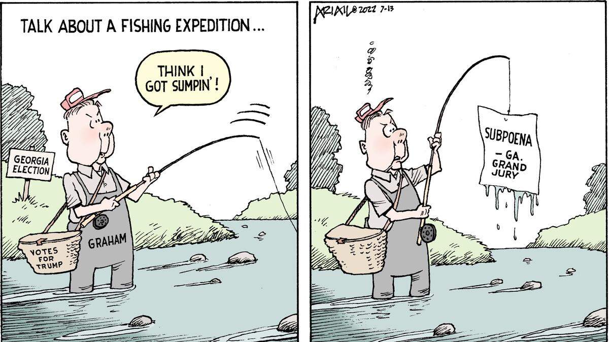 Ariail toon: South Carolina U.S. Sen. Lindsey Graham caught a subpoena on a fishing expedition.