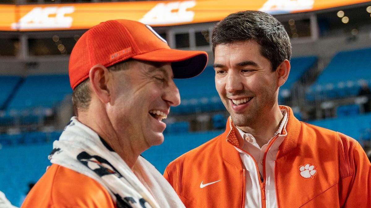 Clemson football coach Dabo Swinney (left) and athletic director Graham Neff (right)