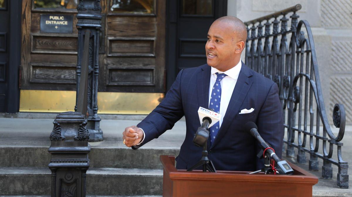 State Rep. Todd Rutherford, shown here at a press conference at the South Carolina State House on April 27, 2020, is an attorney and member of the state Judicial Merit Selection Commission, which vets and selects judges. Nine elected solicitors are calling for Rutherford’s removal from the commission.