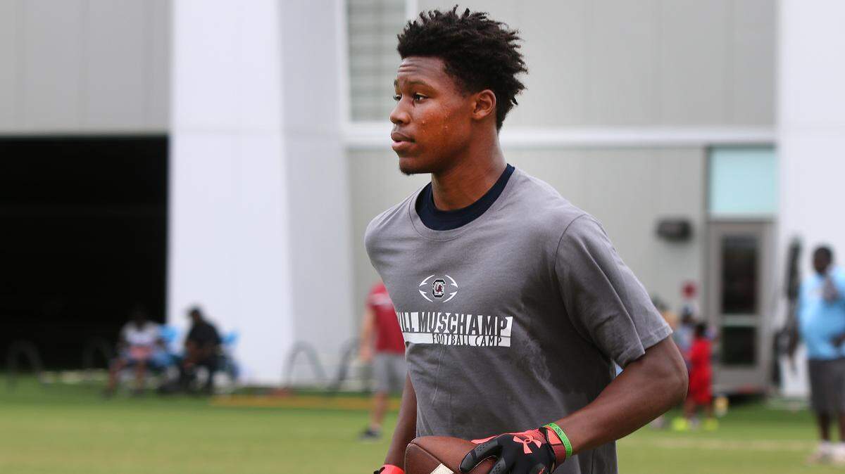 Recruit Ze’Vian Capers, Denmark, at the 2018 Will Muschamp Football Camp