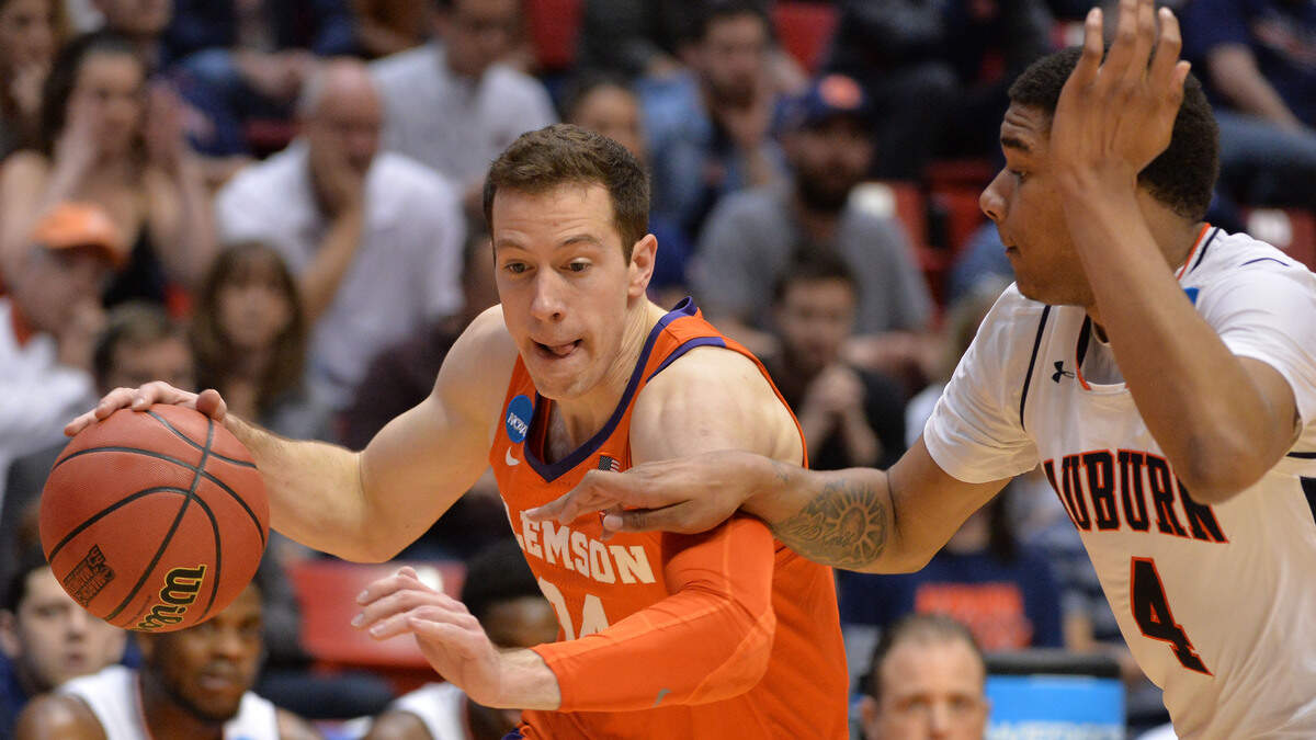 Clemson's David Skara drives to the basket during an NCAA Tournament game against Auburn.