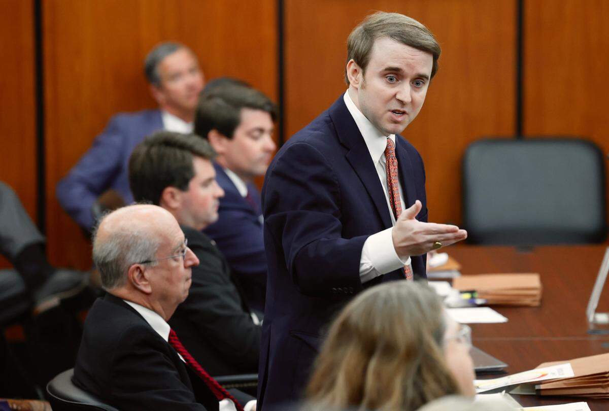 Thomas Hydrick, assistant deputy solicitor general for the S.C. Attorney General’s Office, argues for the state over South Carolina’s six-week abortion ban on Friday, May 26, 2023, in the Richland County Courthouse in Columbia, S.C.