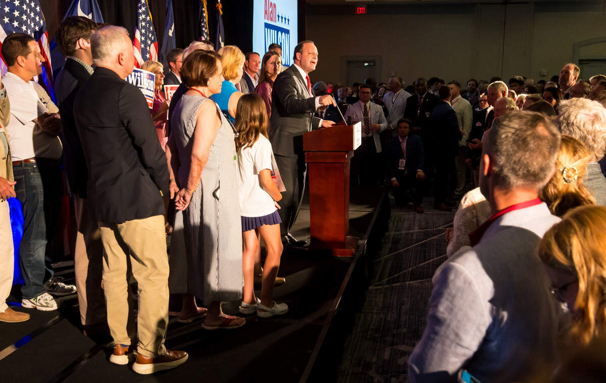 Alan Wilson speaks to supporters at the Marriott in Columbia, SC, 6/23/26. Wilson won a run-off for the Republican nomination for South Carolina governor.