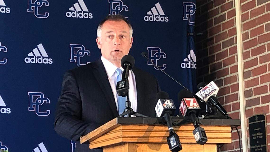 Kevin Kelley was introduced as the 16th football coach in Presbyterian College history Friday at Bailey Memorial Stadium.
