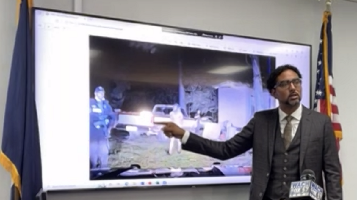 Justin Bamberg shows video from police body-worm cameras during which two Orangeburg County residents were detained by police.