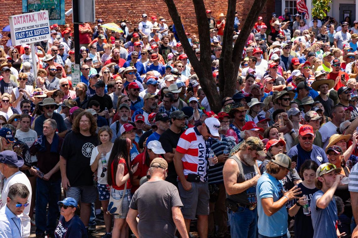 Former President Donald Trump hosts a campaign event in Pickens, South Carolina on Saturday, July 1, 2023.