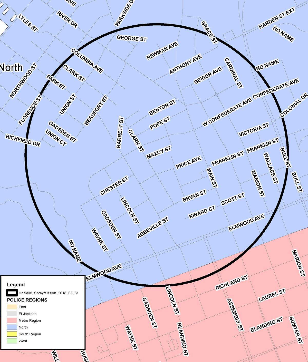 Map of area in  Columbia that has been targeted for spraying.