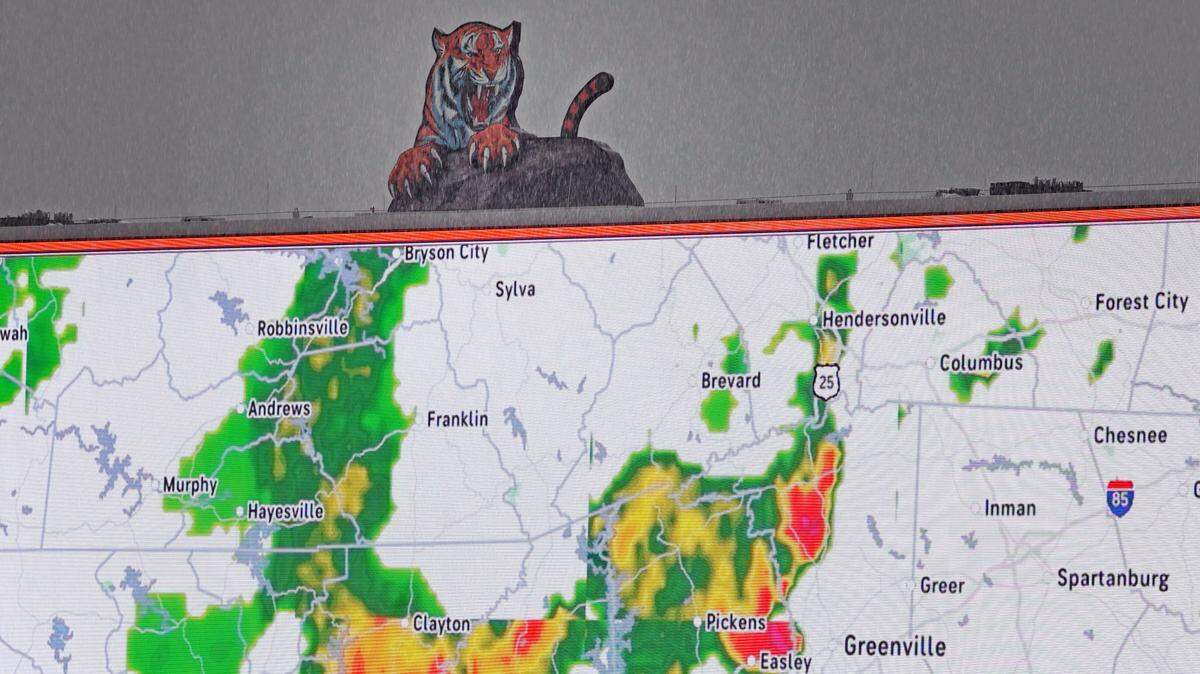 Play was suspended in Saturday’s Clemson-Troy football game at the 10:43 mark of the first quarter because of lightning in the area.