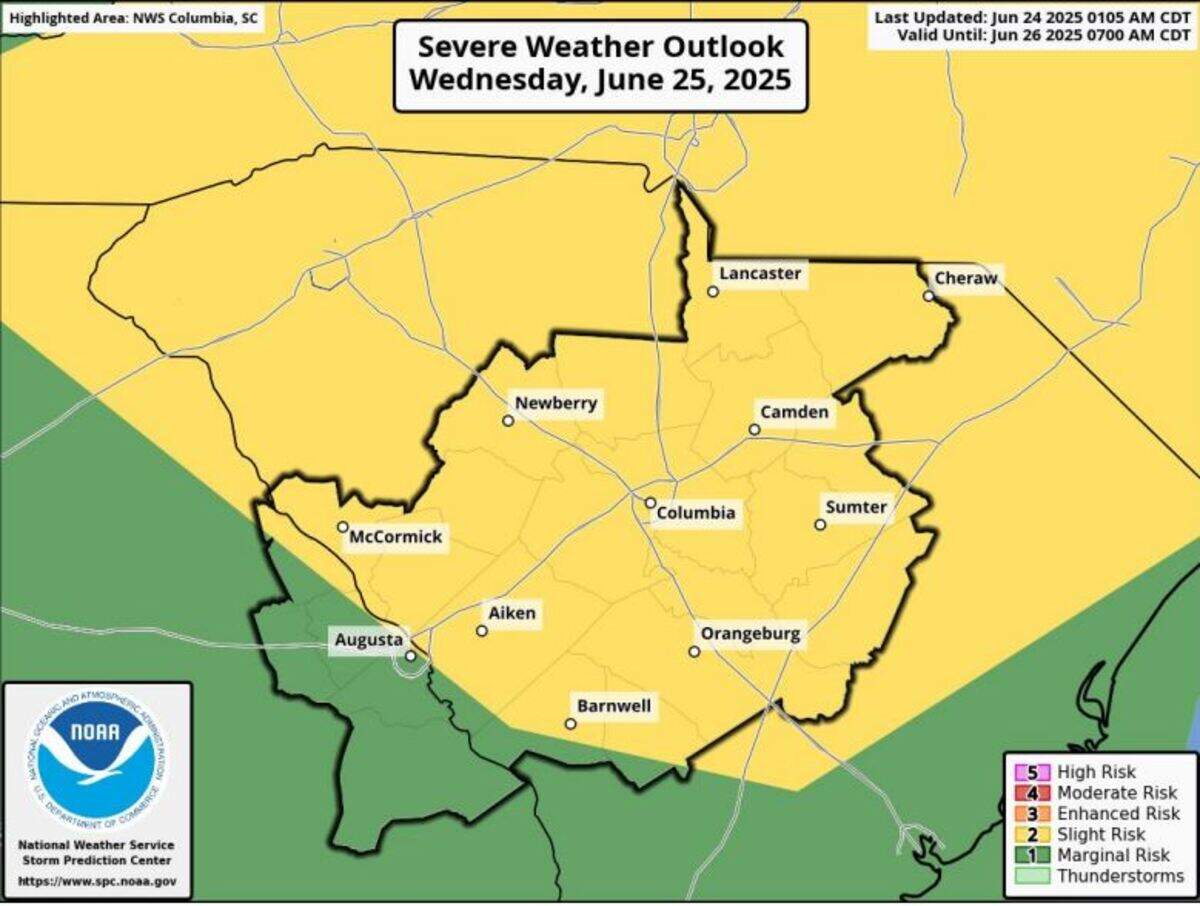 Wednesday’s severe weather forecast in South Carolina.