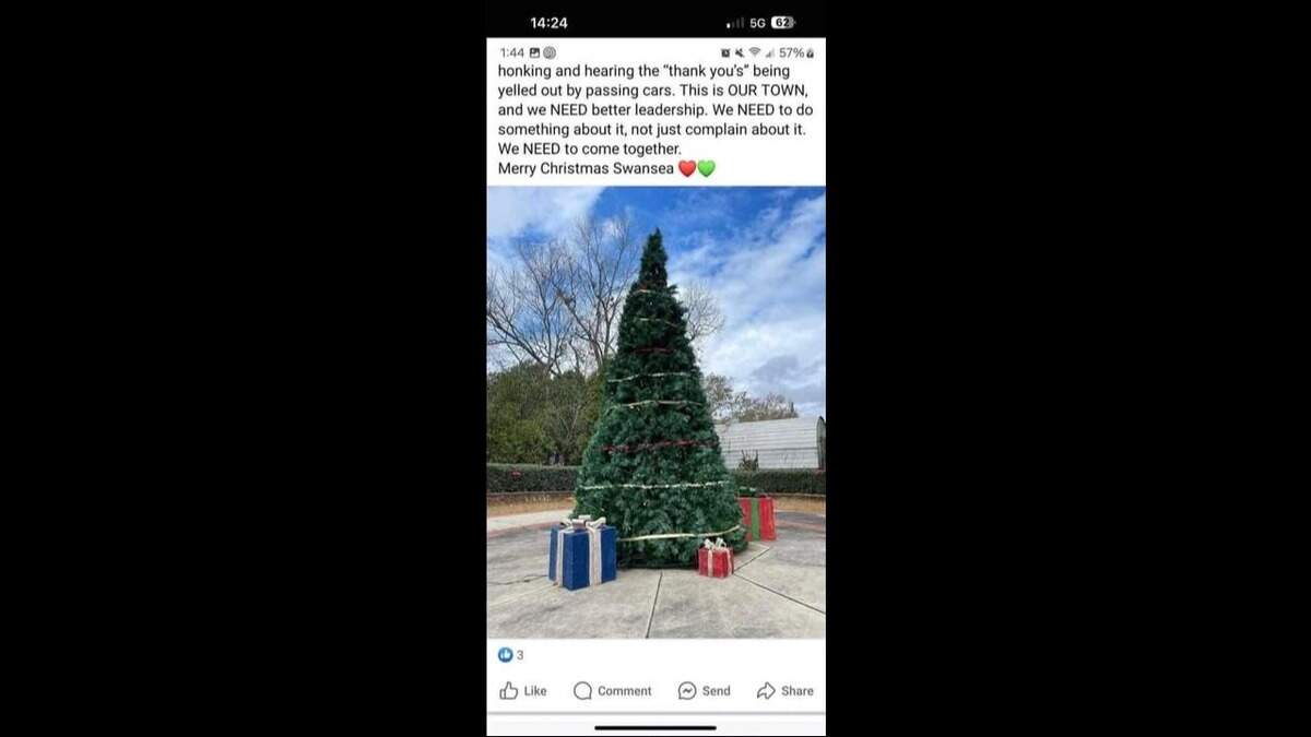 The Swansea, SC, town Christmas tree after local residents redecorated the tree.