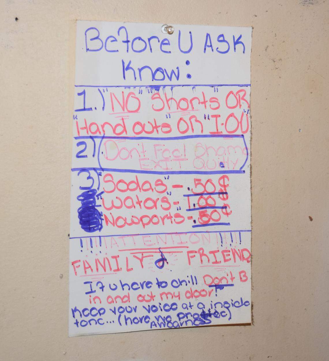 A sign inside a Orangeburg county mobile home that police said was a “drug house.”