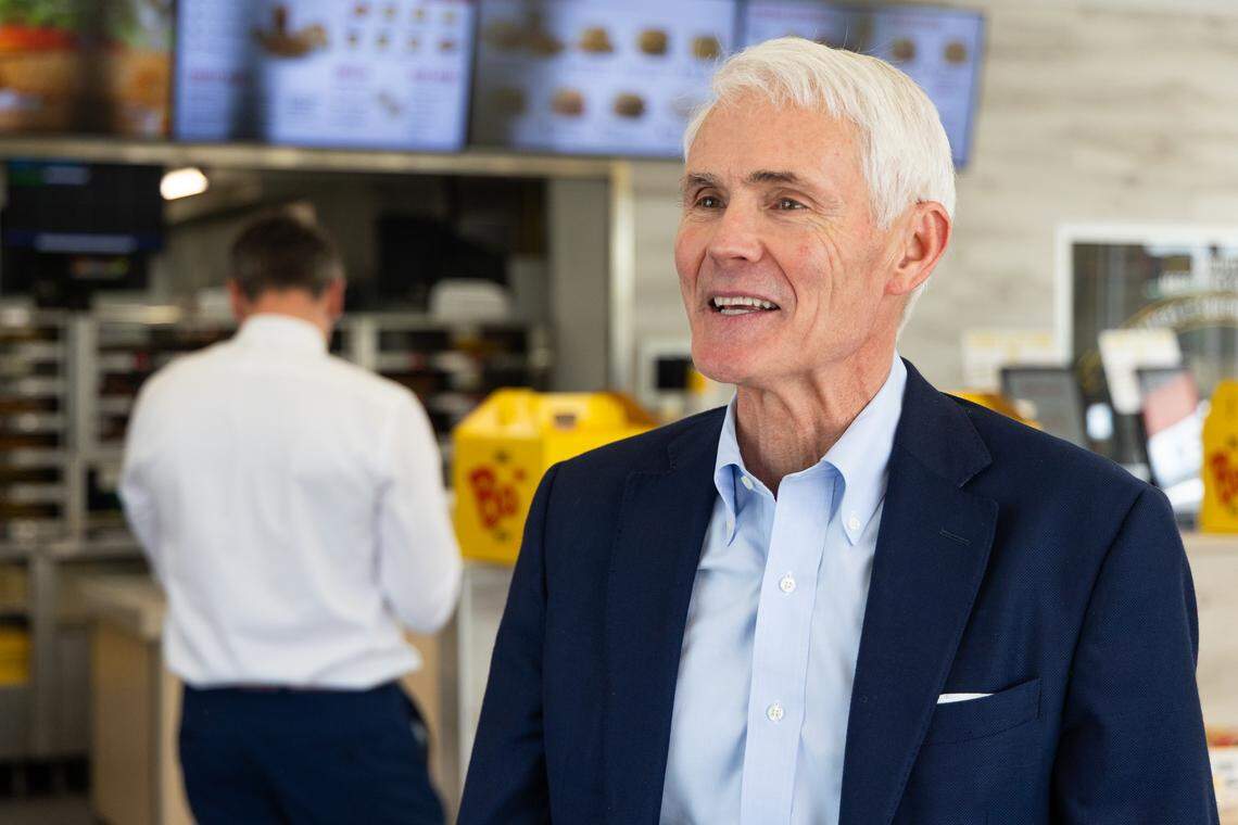 Billy Webster announces his campaign for governor at a Bojangle’s franchise on Wednesday, March 25, 2026.