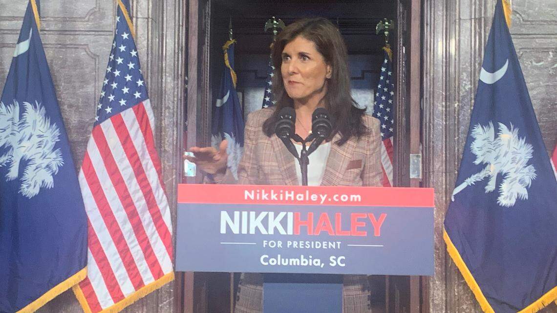Former South Carolina Gov. Nikki Haley speaks Monday, Oct. 30, 2023 at the South Carolina State House after filing to appear on the S.C. Republican Presidential Primary ballot.