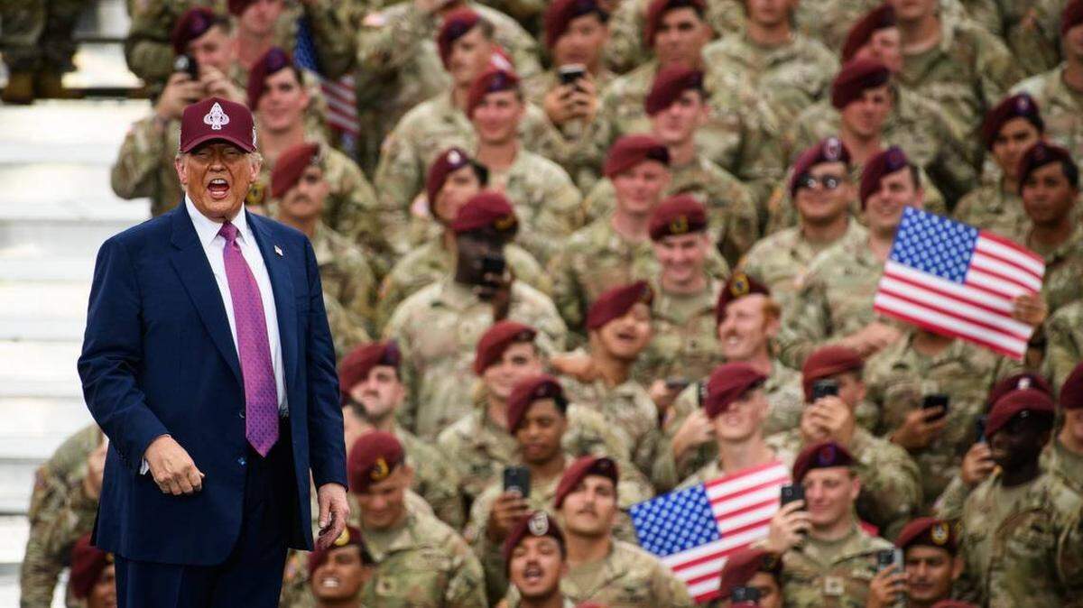 President Donald Trump speaks to the audience after a speech to celebrate the Army’s 250th birthday at Fort Bragg in North Carolina on Tuesday.