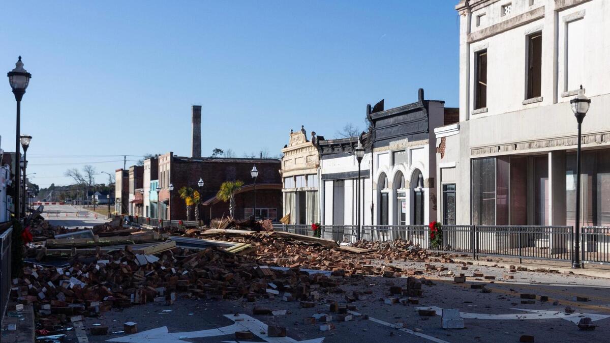 Bamberg, South Carolina is damaged from an apparent tornado on Wednesday, January 10, 2024. The Tuesday storm damaged businesses and houses around the area.