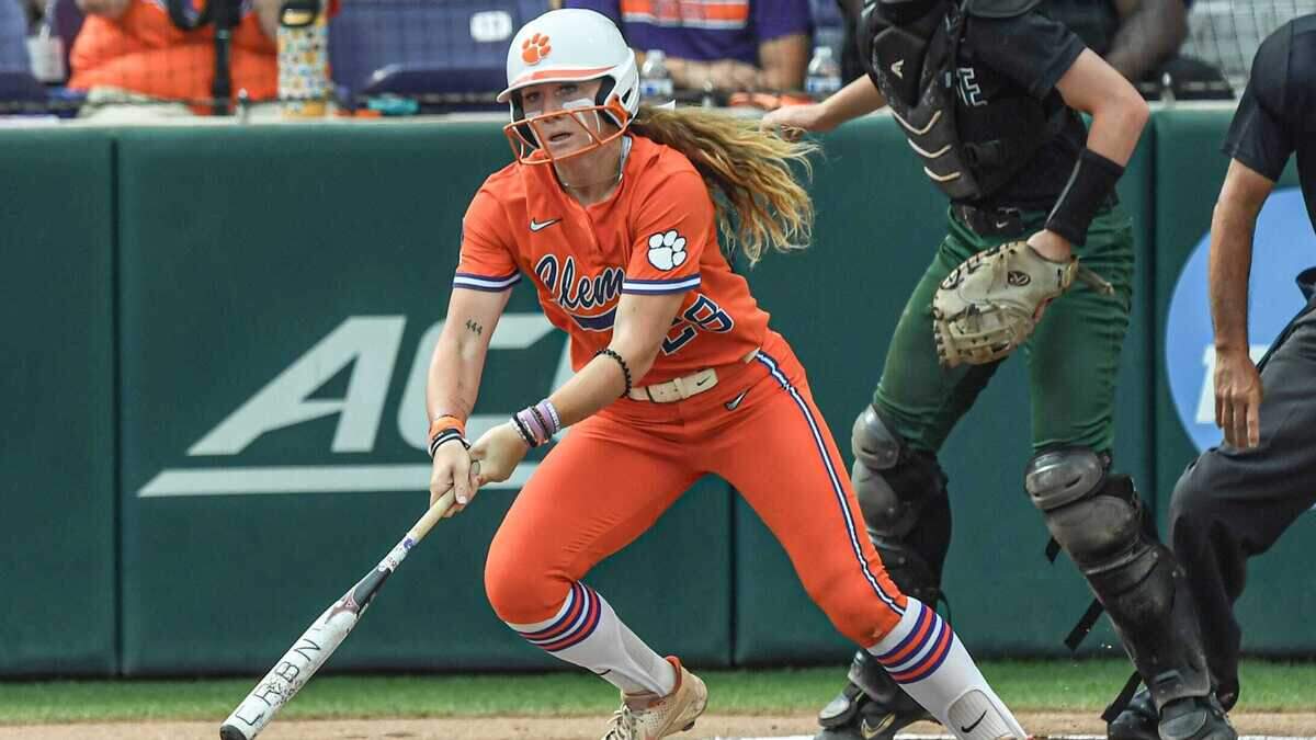 Clemson senior Maddie Moore bats against USC Upstate during the bottom of the first inning of the NCAA softball Clemson Regional at McWhorter Stadium in Clemson on Friday, May 16, 2025.
