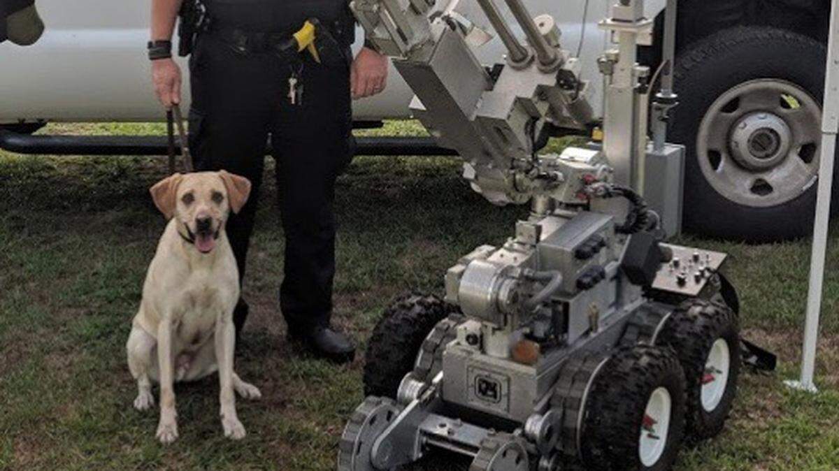 Turbo, a 2-year-old yellow Labrador Retriever who specialized in explosive detection, passed away on July 28
