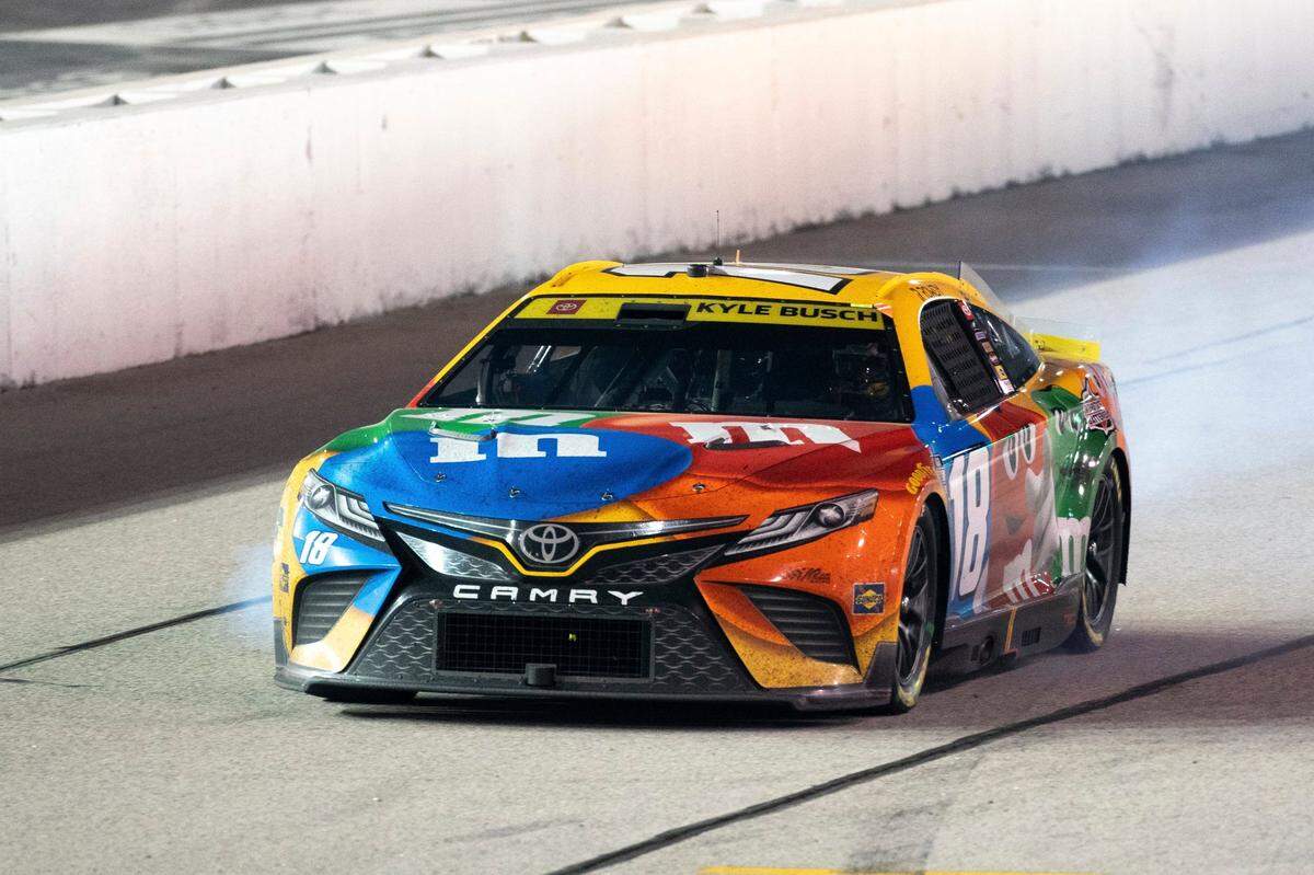 Kyle Bush pulls into pit row with 30 laps to go in the NASCAR Southern 500 auto race Sunday, Sept. 4, 2022, in Darlington, S.C. Jones held on to the victory after taking the lead from Kyle Busch, who blew a motor with 30 laps remaining pin the race. (AP Photo/Sean Rayford)