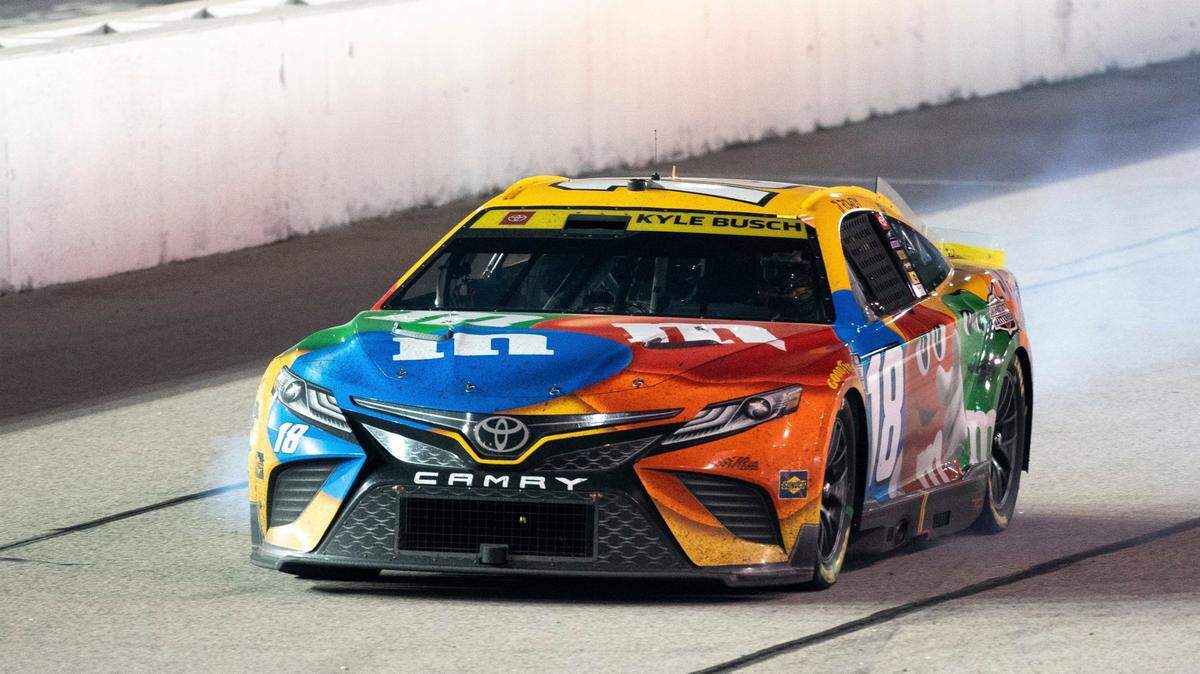Kyle Bush pulls into pit row with 30 laps to go in the NASCAR Southern 500 auto race Sunday, Sept. 4, 2022, in Darlington, S.C. Jones held on to the victory after taking the lead from Kyle Busch, who blew a motor with 30 laps remaining pin the race. (AP Photo/Sean Rayford)