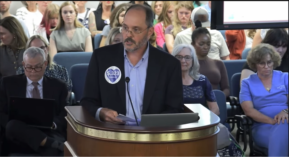 Mark Baumgartner, founder of anti-abortion group A Moment of Hope, testified before South Carolina Senate Subcommittee on Oct. 1, 2025. Baumgartner was speaking in support of bill S. 323, which calls for the criminalization of abortion.
