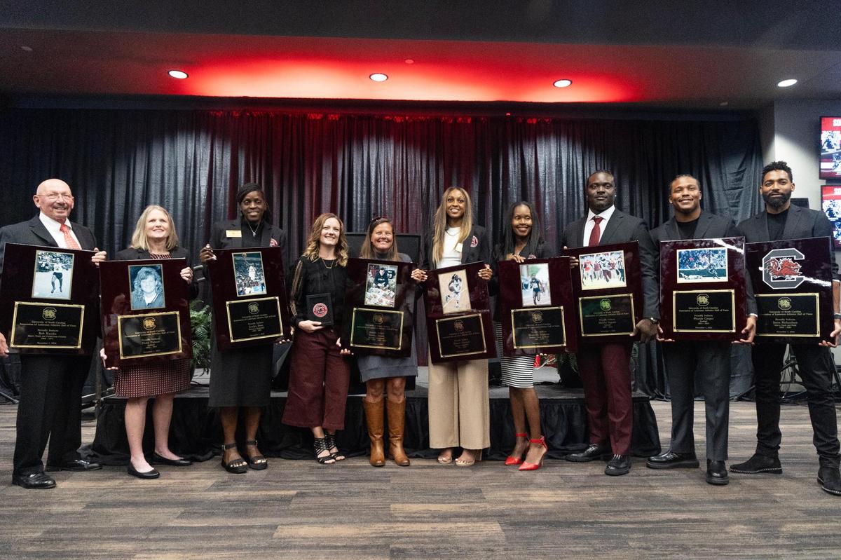 University of South Carolina athletes are inducted into the university’s hall of fame at Williams-Brice Arena on Friday, November 1, 2024.
