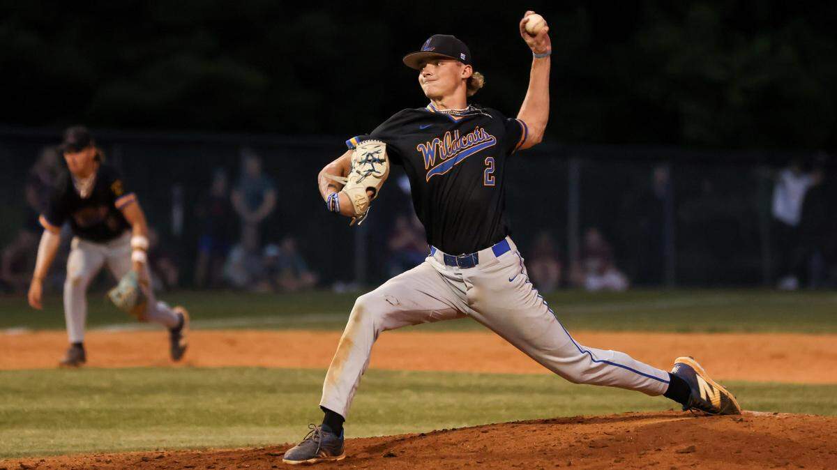 Brandon Cromer (2) of Lexington pitches during the SCHSL Class 5A Baseball State Championship at Ashley Ridge High School in Summerville on Friday, May 24, 2024.
