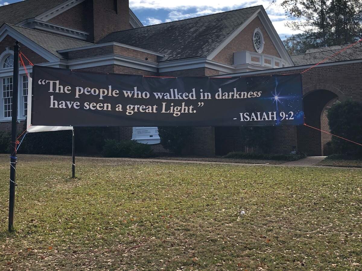 A verse from the Book of Isaiah on a banner outside Eastminster Presbyterian Church on Trenholm Road.