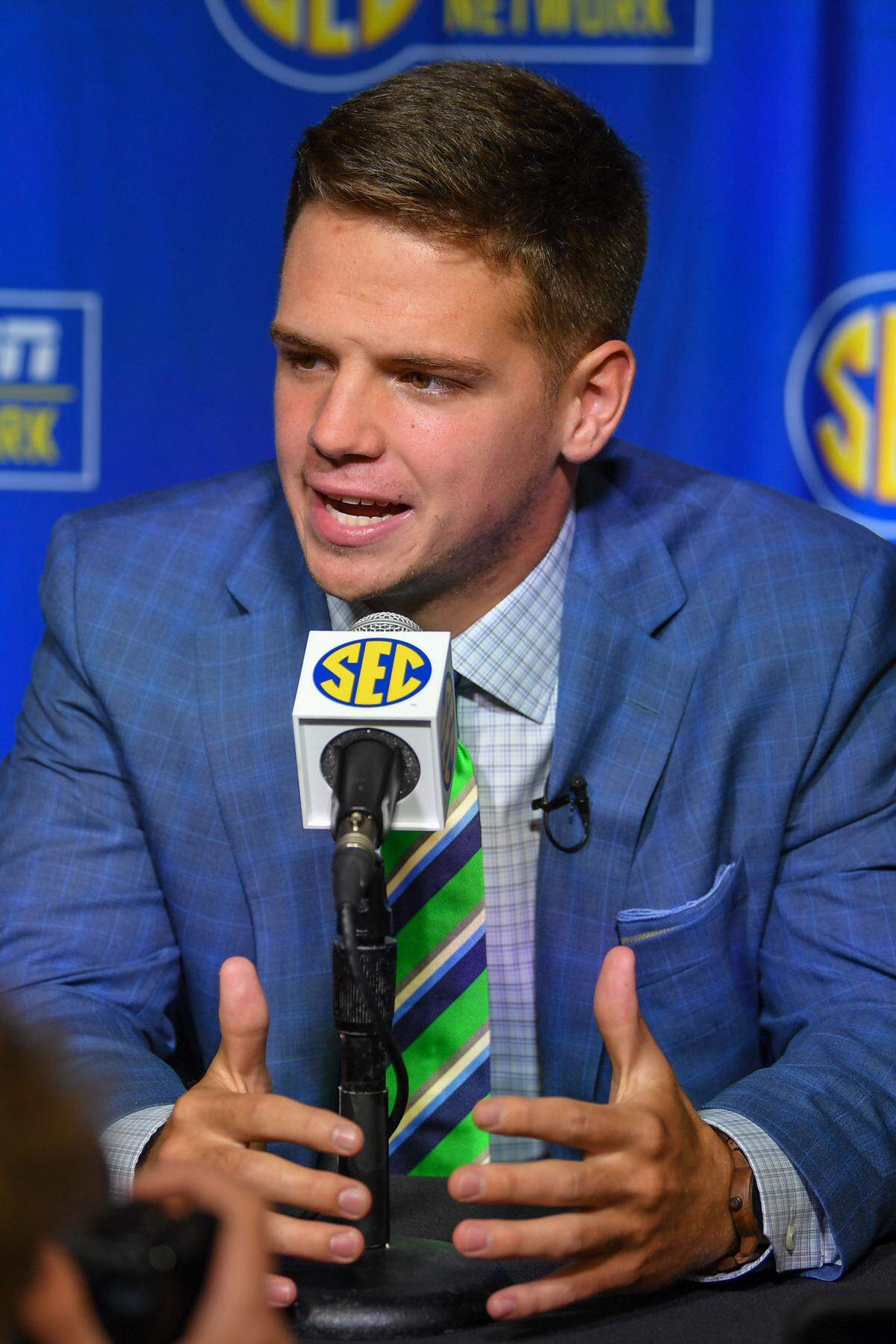 South Carolina quarterback Jake Bentley speaks during the SEC football media day Thursday at the College Football Hall of Fame.