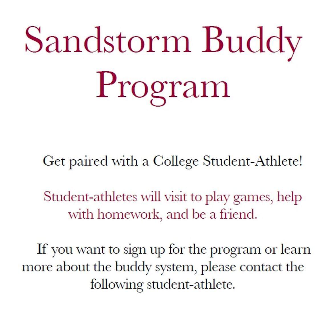 The flier for the Sandstrom Buddies program, started by the Gamecocks walk-on Spencer Eason-Riddle.