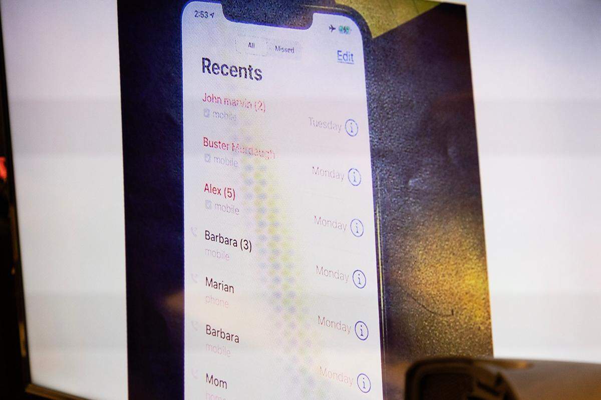 The call log on Maggie Murdaugh’s cellphone is show as evidence during Alex Murdaugh’s trial for murder at the Colleton County Courthouse on Tuesday, Jan. 31, 2023. Joshua Boucher/The State/Pool