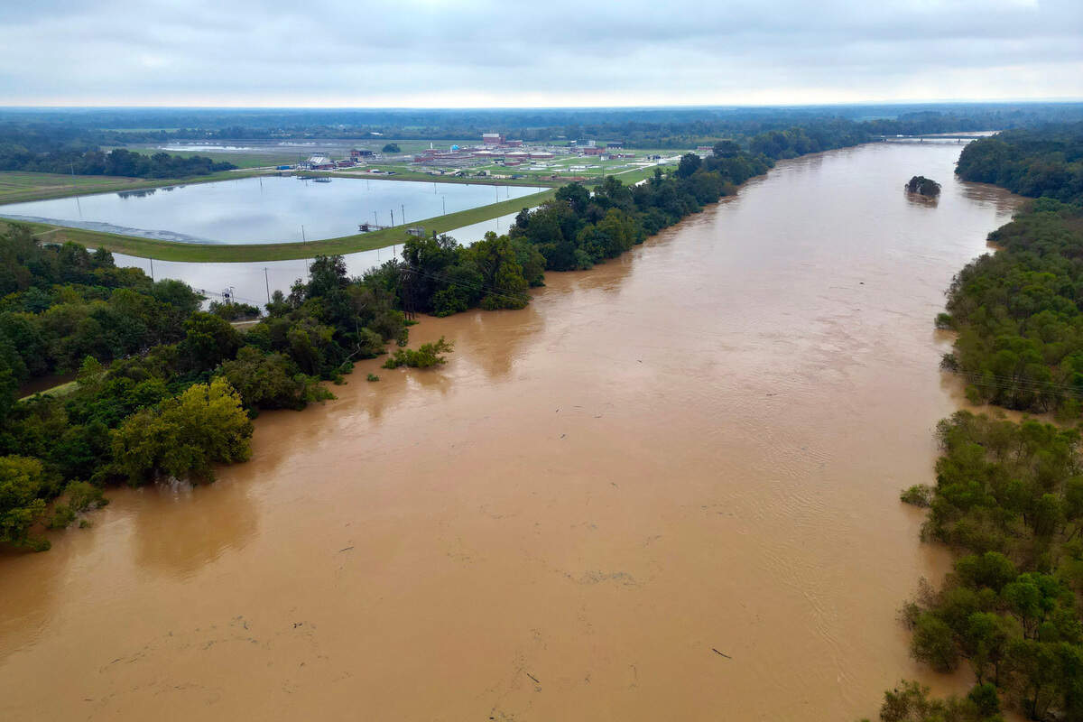 An aerial view of the Congree River on Monday near Interstate 77 and the Columbia Sewage Treatment Plant.