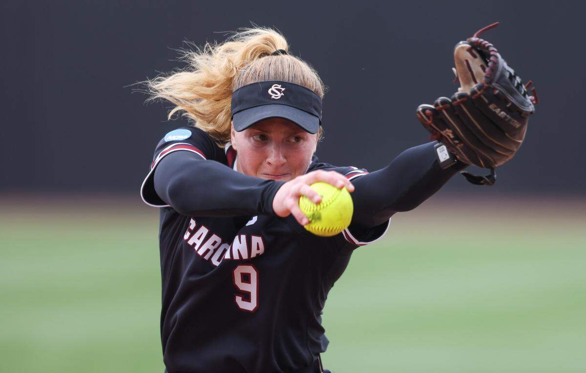 South Carolina pitcher Sam Gress (9) pitches during the Gamecocks’ game against North Florida at Beckham Field in Columbia on Saturday, May 17, 2025.