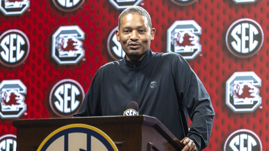 South Carolina Gamecocks head coach Lamont Paris talks with the media Monday during SEC Tipoff at Grand Bohemian Hotel in Birmingham, Alabama.