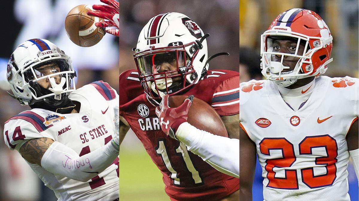 From left: SC State’s Decobie Durant, South Carolina’s ZaQuandre White and Clemson’s Andrew Booth