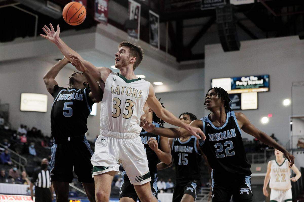 River Bluff’s Malachi Reeves battles Dorman in Aiken, South Carolina on Saturday, March 6, 2021.