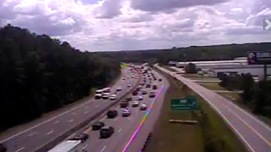Traffic backs up on Interstate 20 near Broad River Road in Lexington County.