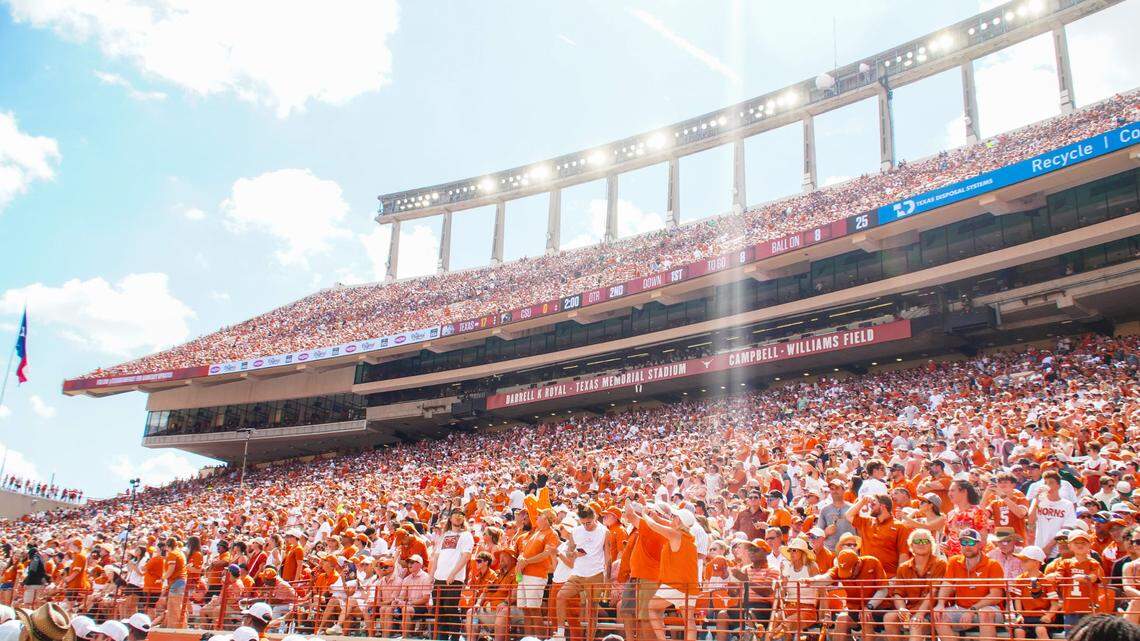 Aug 31, 2024; Austin, Texas, USA; A wide view of the crowd at Darrell K Royal-Texas Memorial Stadium.